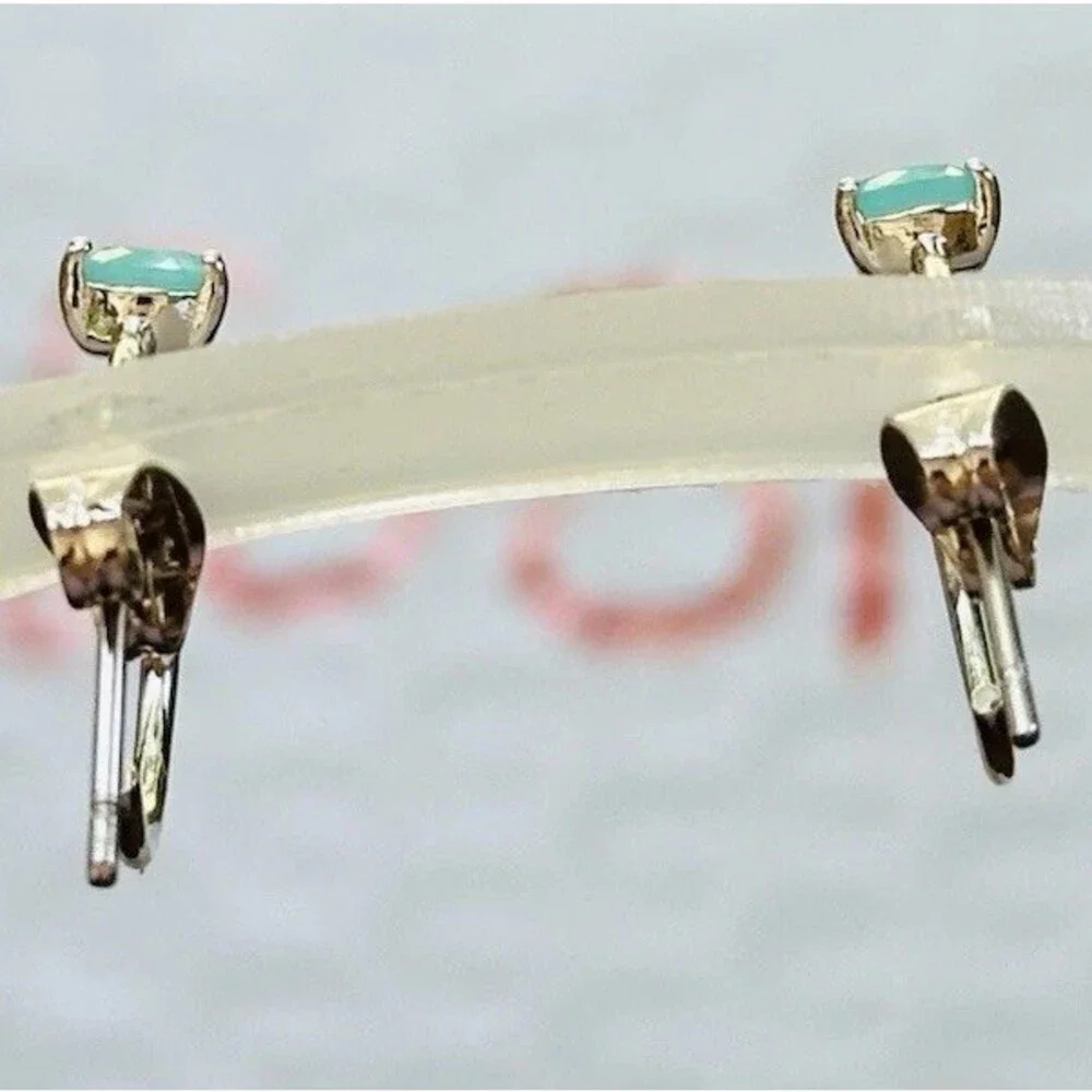 Bomb Party Aqua Blue Faceted Stone Open Hoop Stud Earrings Rhodium Plated